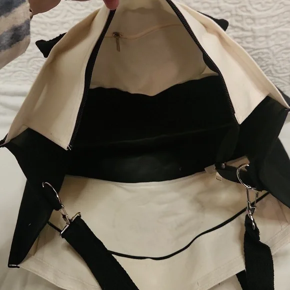 New! Canvas tote large bag with scripture religious Christian flower white black - Picture 6 of 7